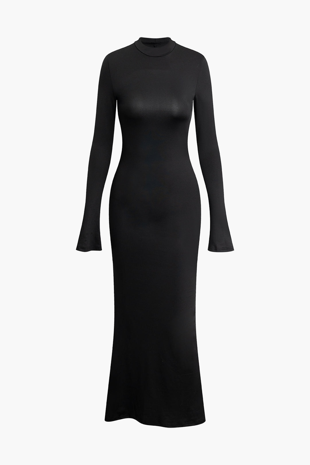 Backless Maxi Dress with Mock Neck and Bell Sleeves - Y2K Fashion Statement Piece