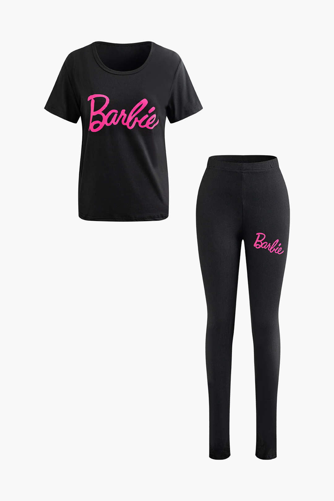 Barbie Print Y2K Aesthetic Round Neck T-shirt and Skinny Pants Outfit Set