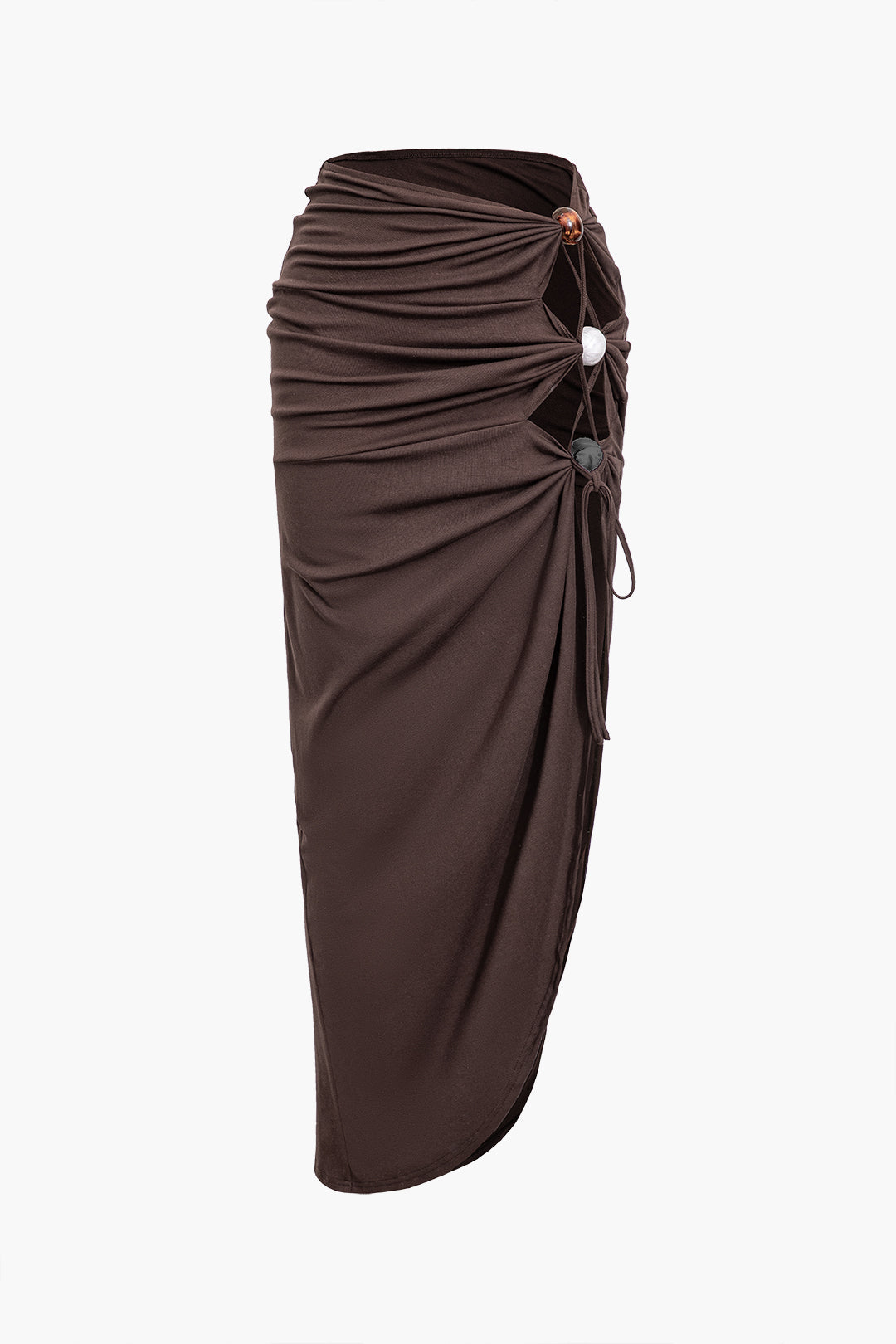 Bead Detail Cut-Out Ruched Split Maxi Skirt for Y2K Fashion & Coquette Aesthetic Styles