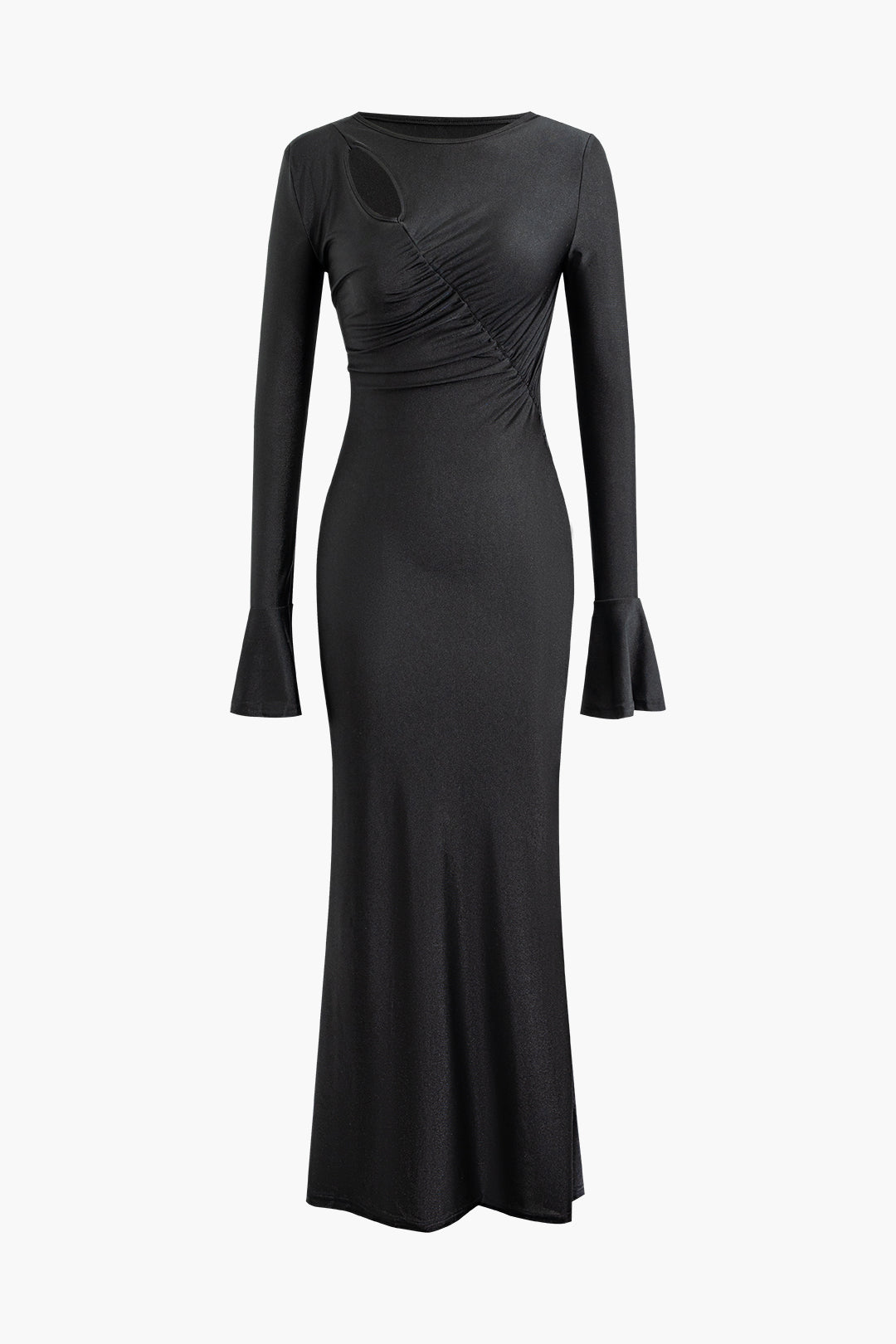 Bell Sleeve Cut Out Ruched Mermaid Maxi Dress - Y2K Aesthetic Evening Gown for Chic Style