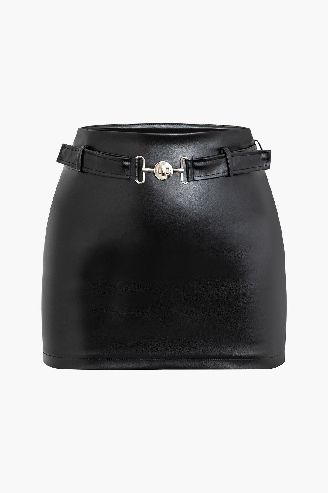 Belted Faux Leather Mini Skirt for Y2K Fashion and Grunge Aesthetic Outfits