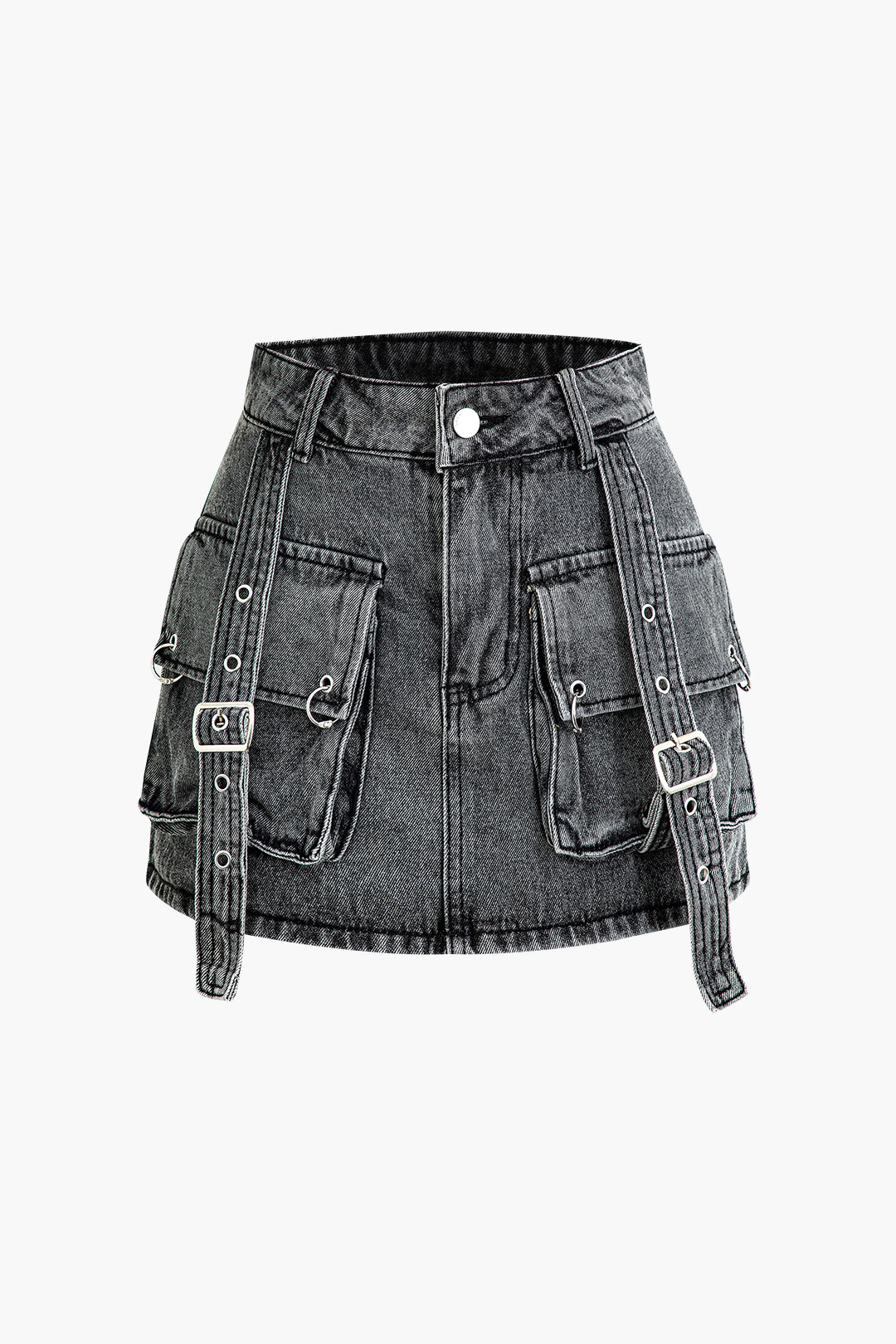 Belted Flap Pocket Denim Mini Skirt - Y2K Aesthetic Cargo Style for Trendy Outfits