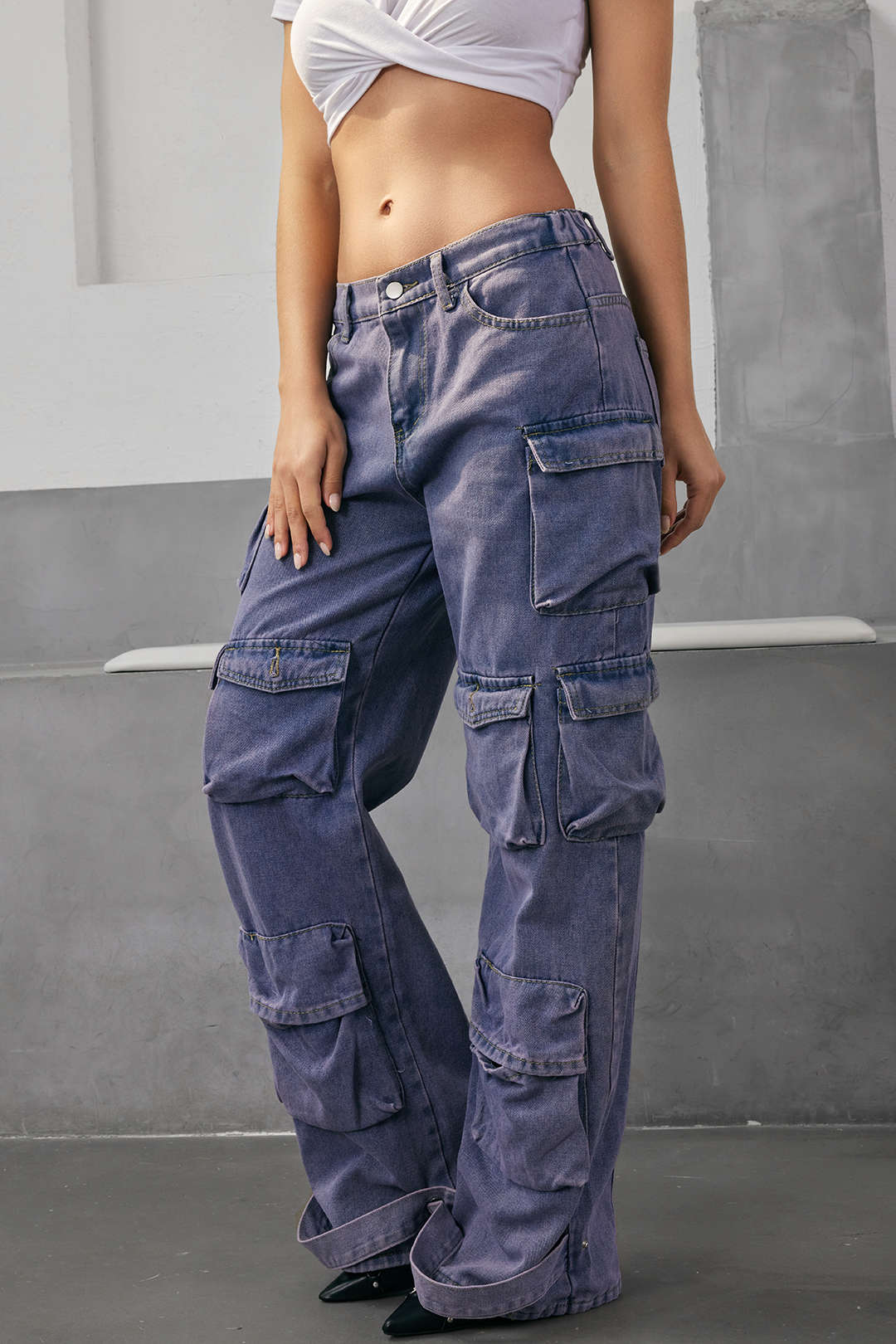 Belted Flap Pocket Straight Leg Cargo Jeans for Y2K Aesthetic and Grunge Style Outfits