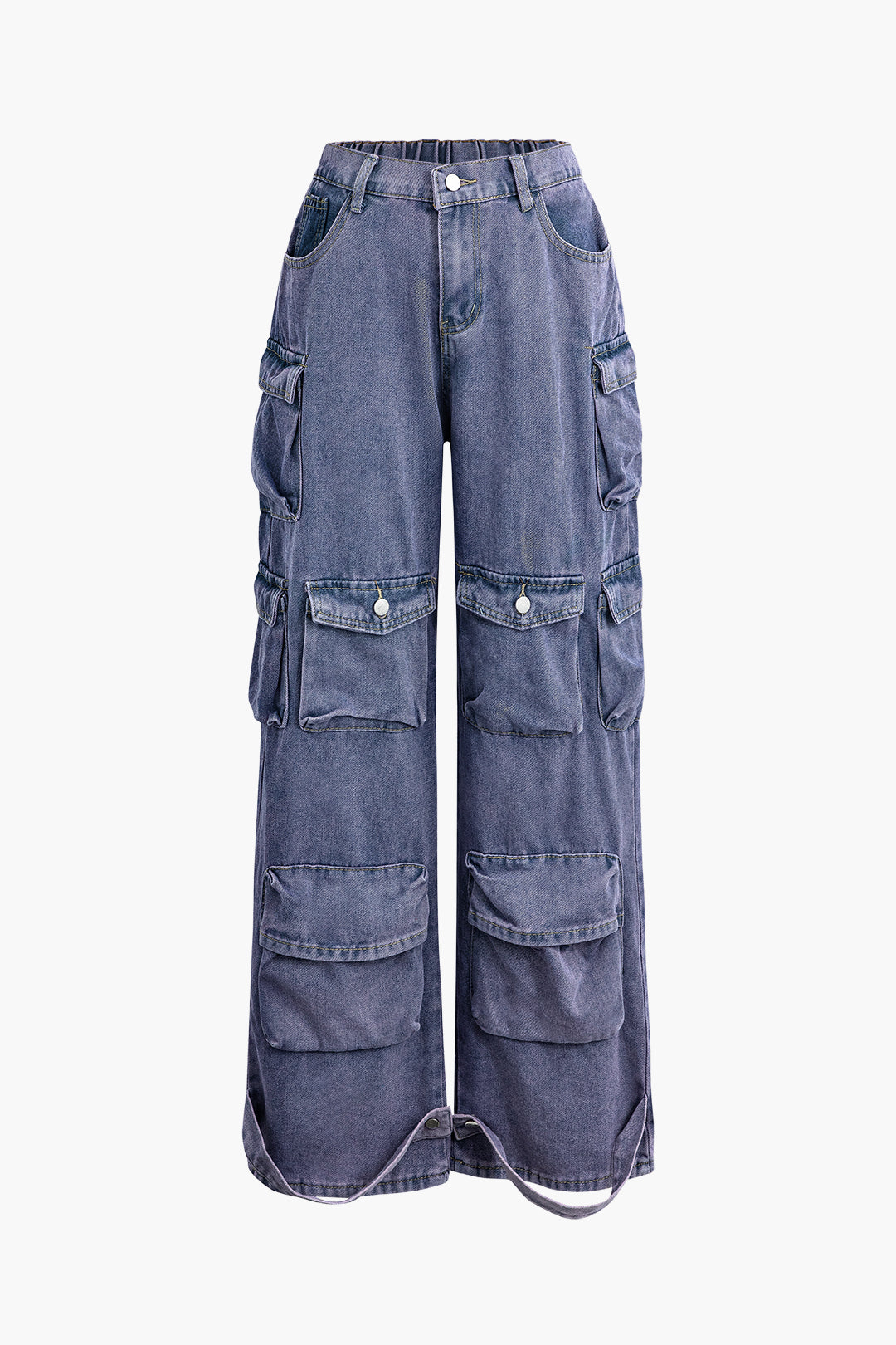 Belted Flap Pocket Straight Leg Cargo Jeans for Y2K Aesthetic and Grunge Style Outfits