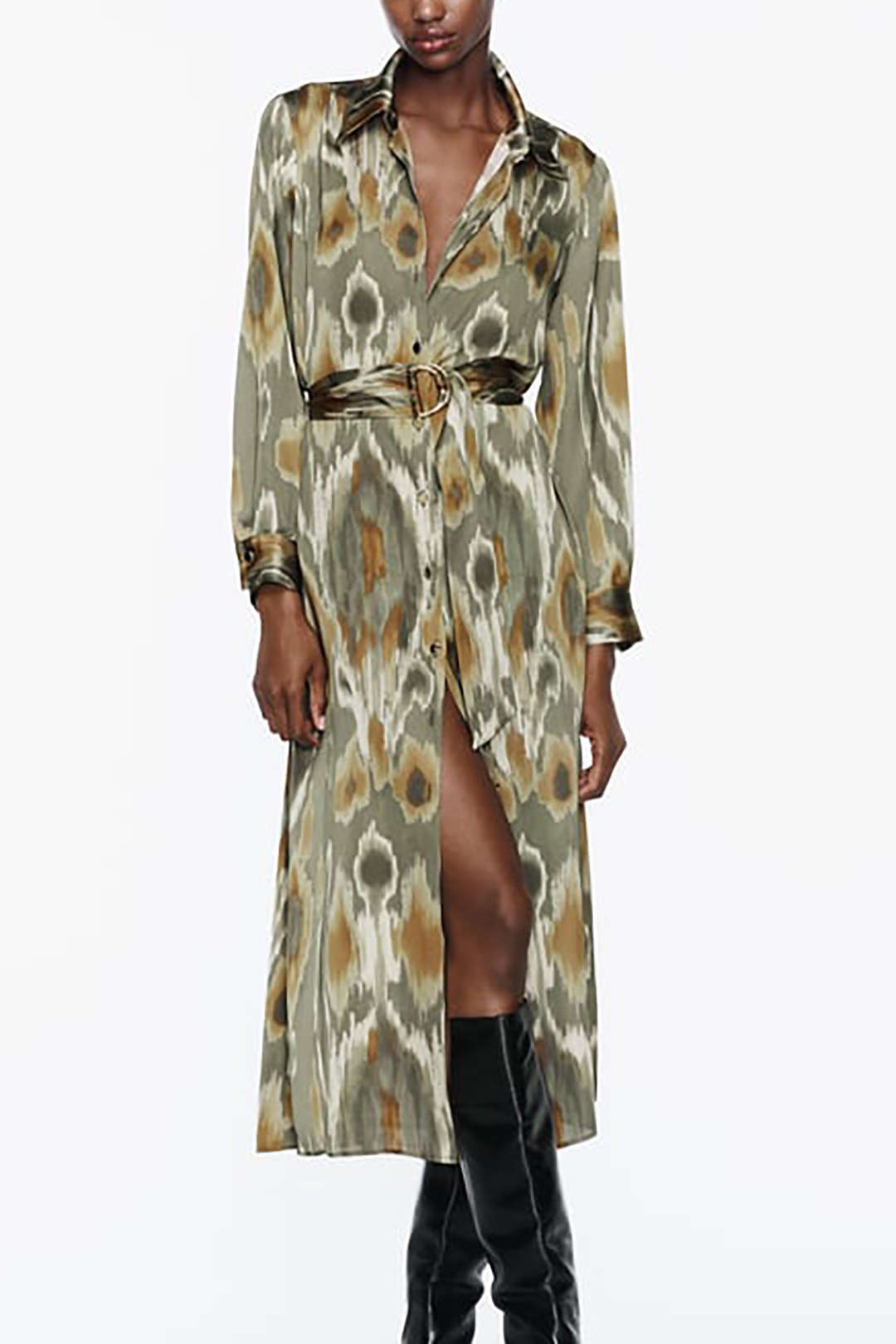 Belted Midi Shirt Dress in Y2K Style - Chic Long Sleeve Fashion for Effortless Aesthetic