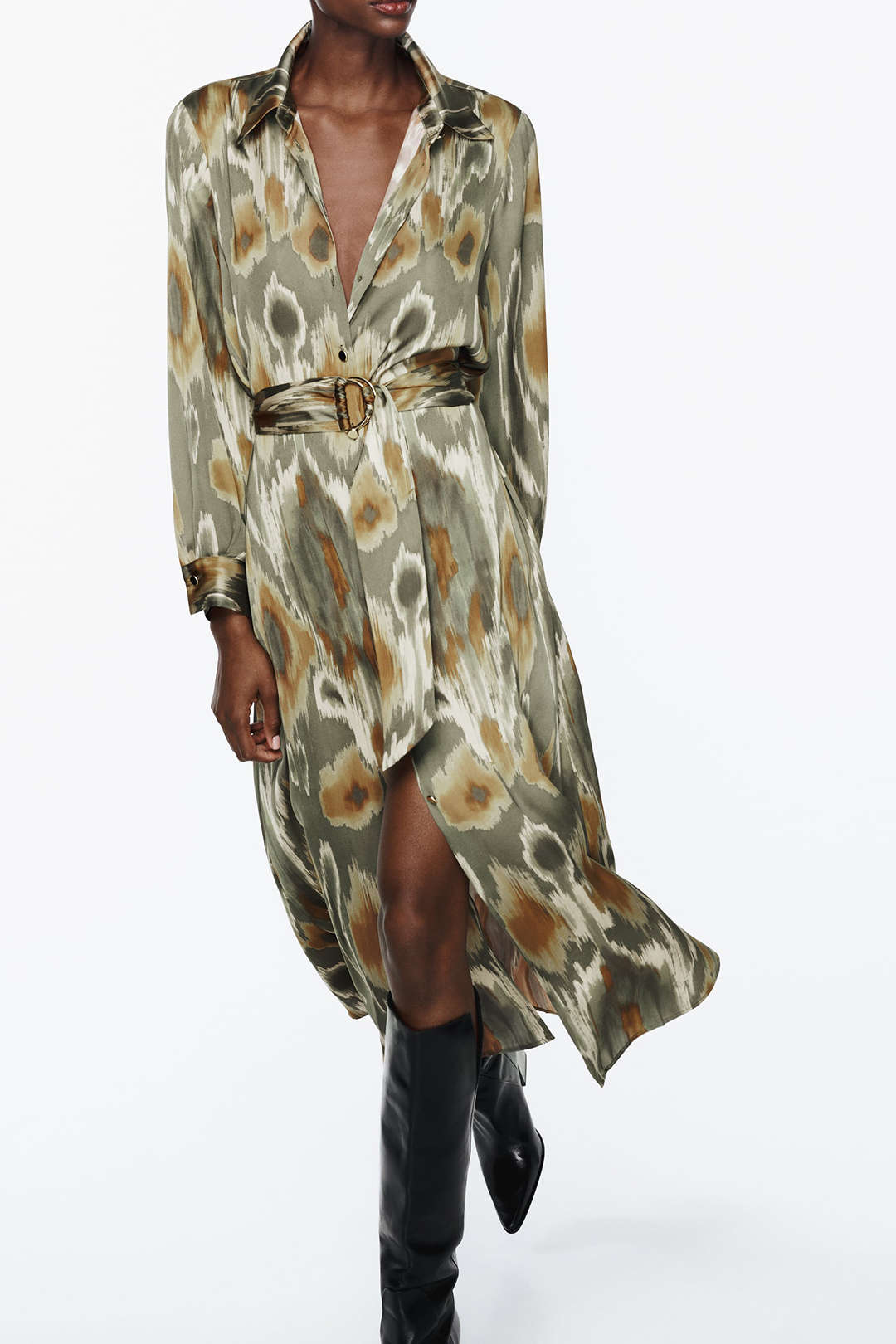 Belted Midi Shirt Dress in Y2K Style - Chic Long Sleeve Fashion for Effortless Aesthetic