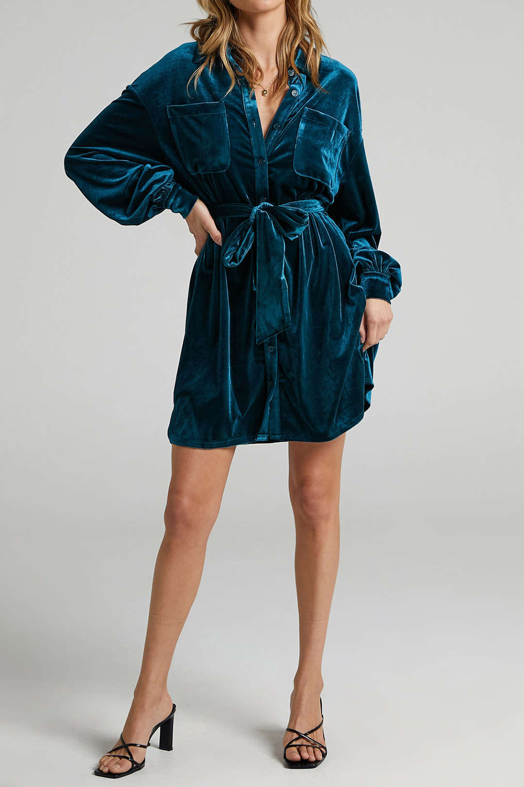 Belted Mini Shirt Dress with Velvet Chest Pocket - Y2K Aesthetic Fashion Essential