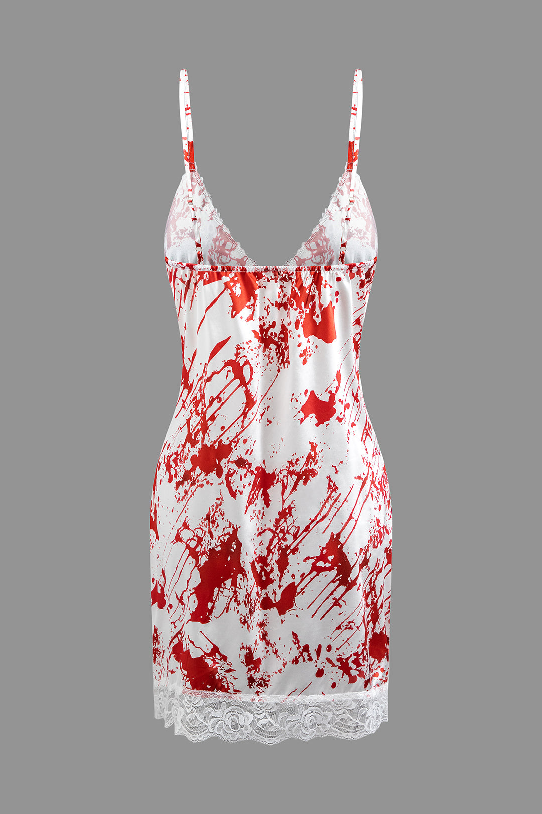 Bloodstain Print V-neck Lace Trim Mini Dress - Y2K Aesthetic Cute Dress for Grunge Style