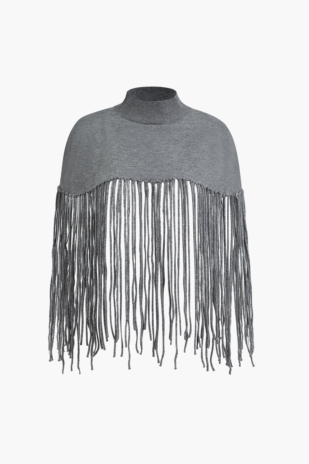 Braided Fringe Hem Mock Neck Knit Top - Y2K Aesthetic Cute Top for Trendy Outfits