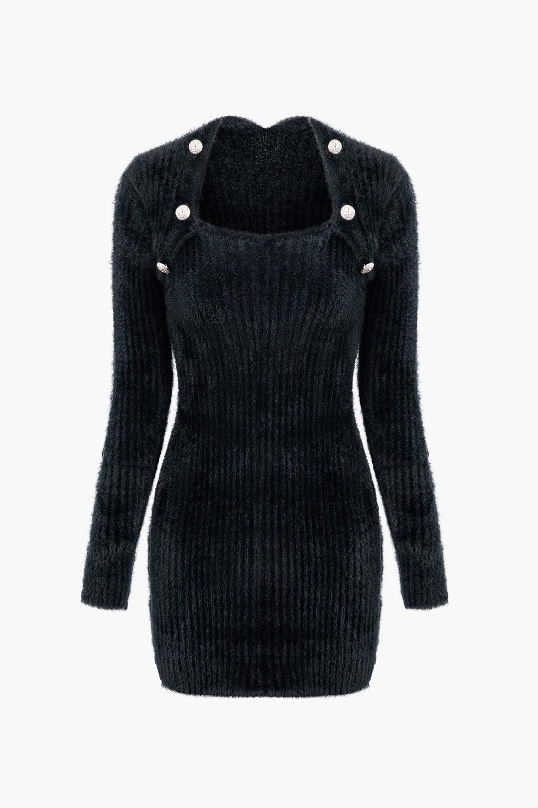 Brushed Knit Square Neck Long Sleeve Mini Dress - Y2K Aesthetic Cute Dress for Stylish Outfits