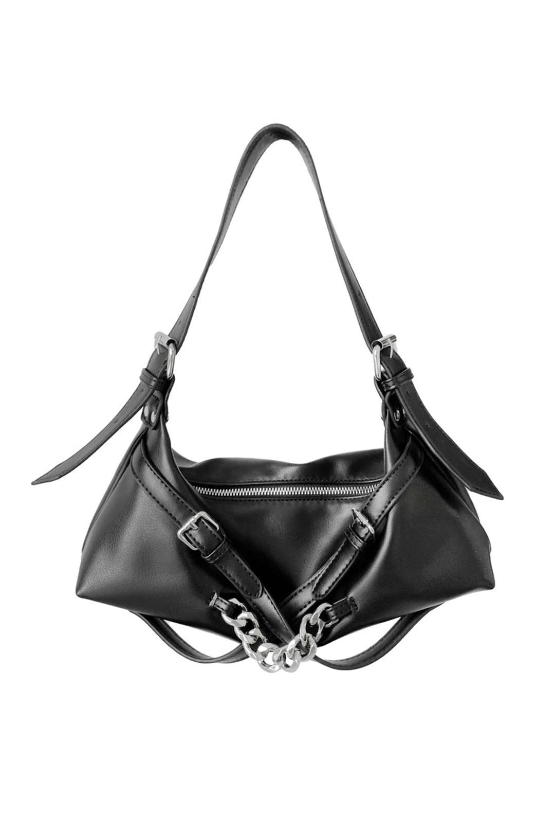 Buckle Chain Detail Faux Leather Shoulder Bag - Y2K Aesthetic Chic Accessory for Stylish Outfits