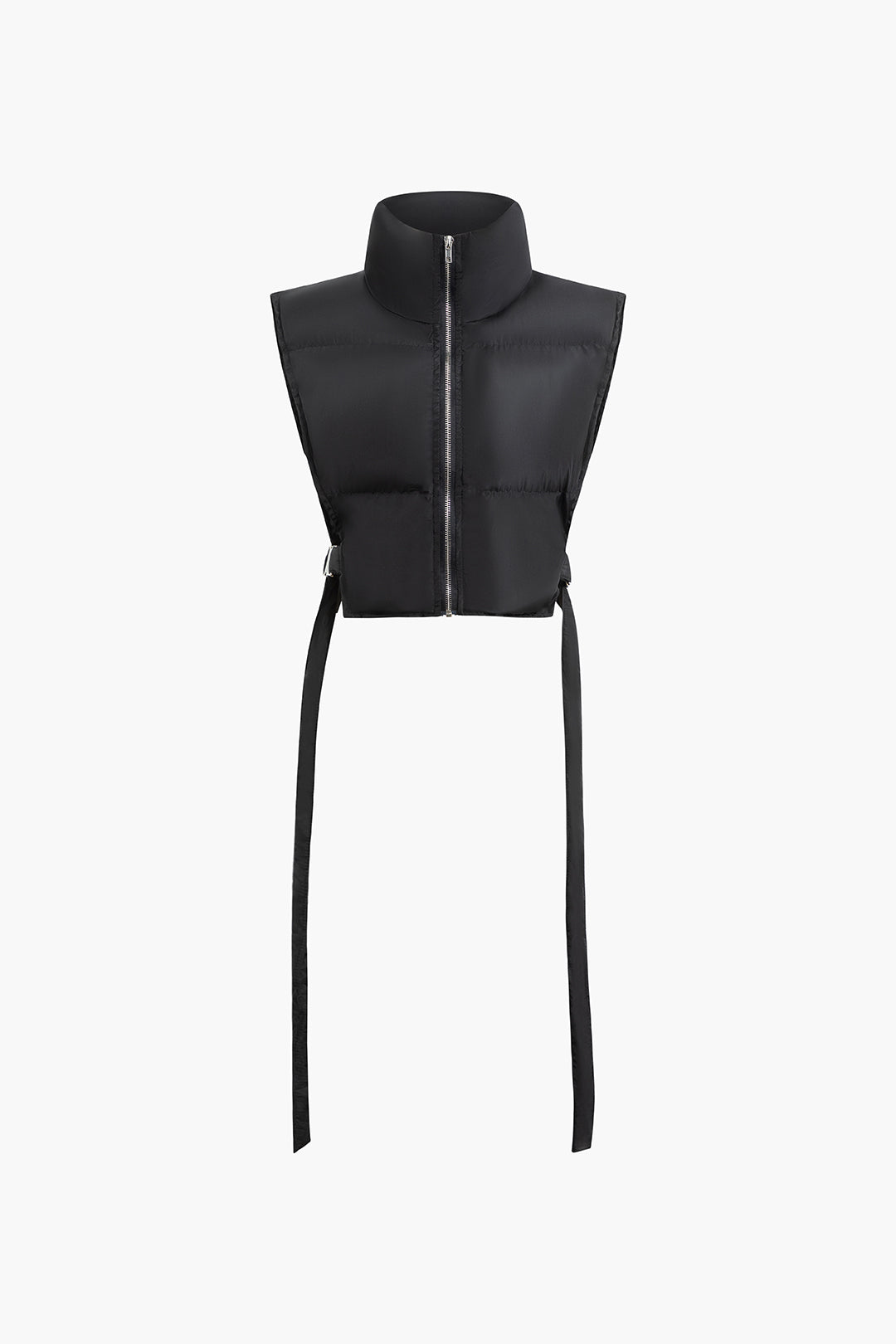 Buckle Detail High Neck Zip-Up Puffer Vest for Y2K Aesthetic and Cozy Layering