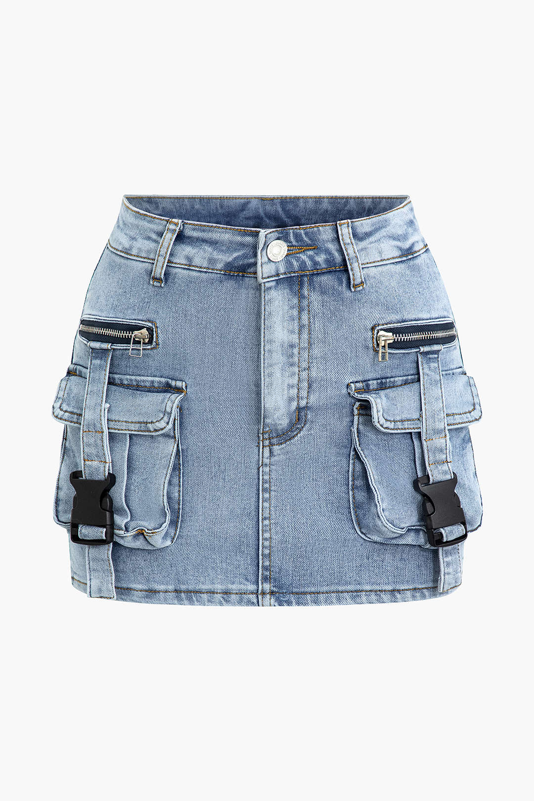 Buckle Flap Pocket Y2K Denim Cargo Mini Skirt for Grunge and Coquette Aesthetic Styles