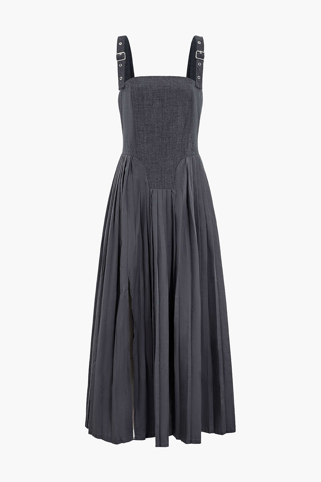 Buckle Strap Pleated Bustier Maxi Dress in Y2K Style for Coquette and Grunge Aesthetics