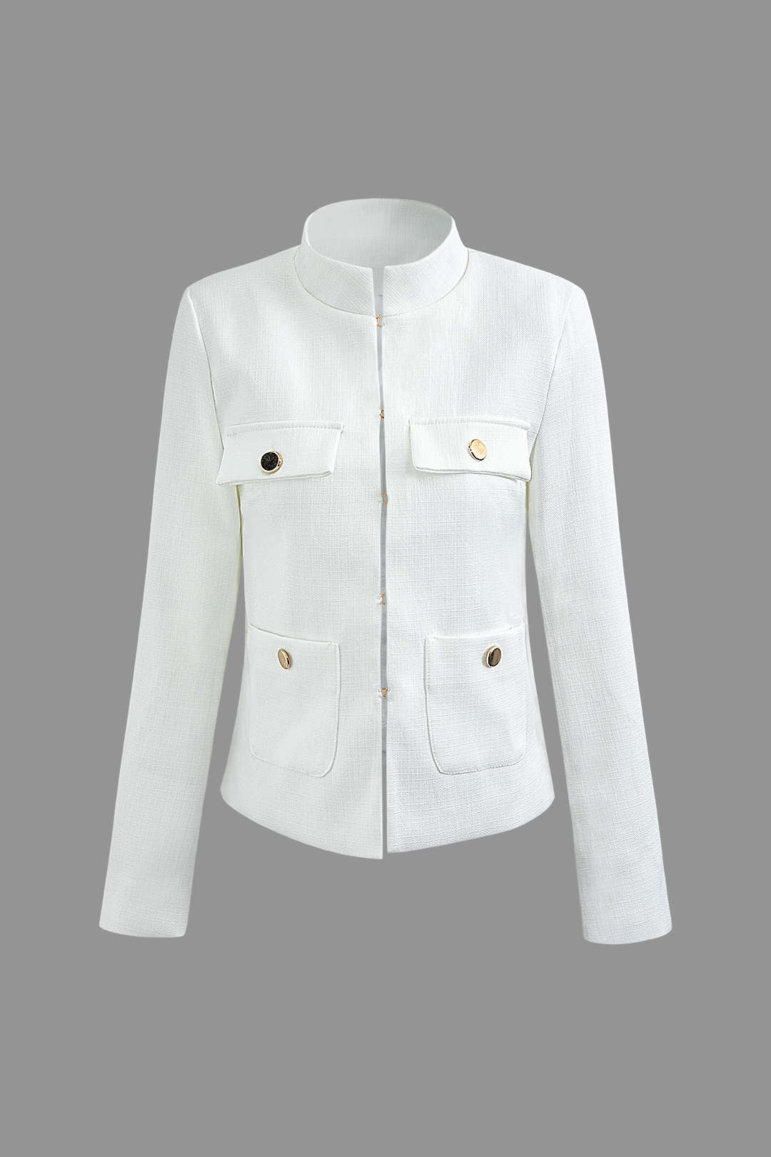 Button Detail Stand Collar Patch Pocket Jacket in Y2K Aesthetic Style for Trendy Looks