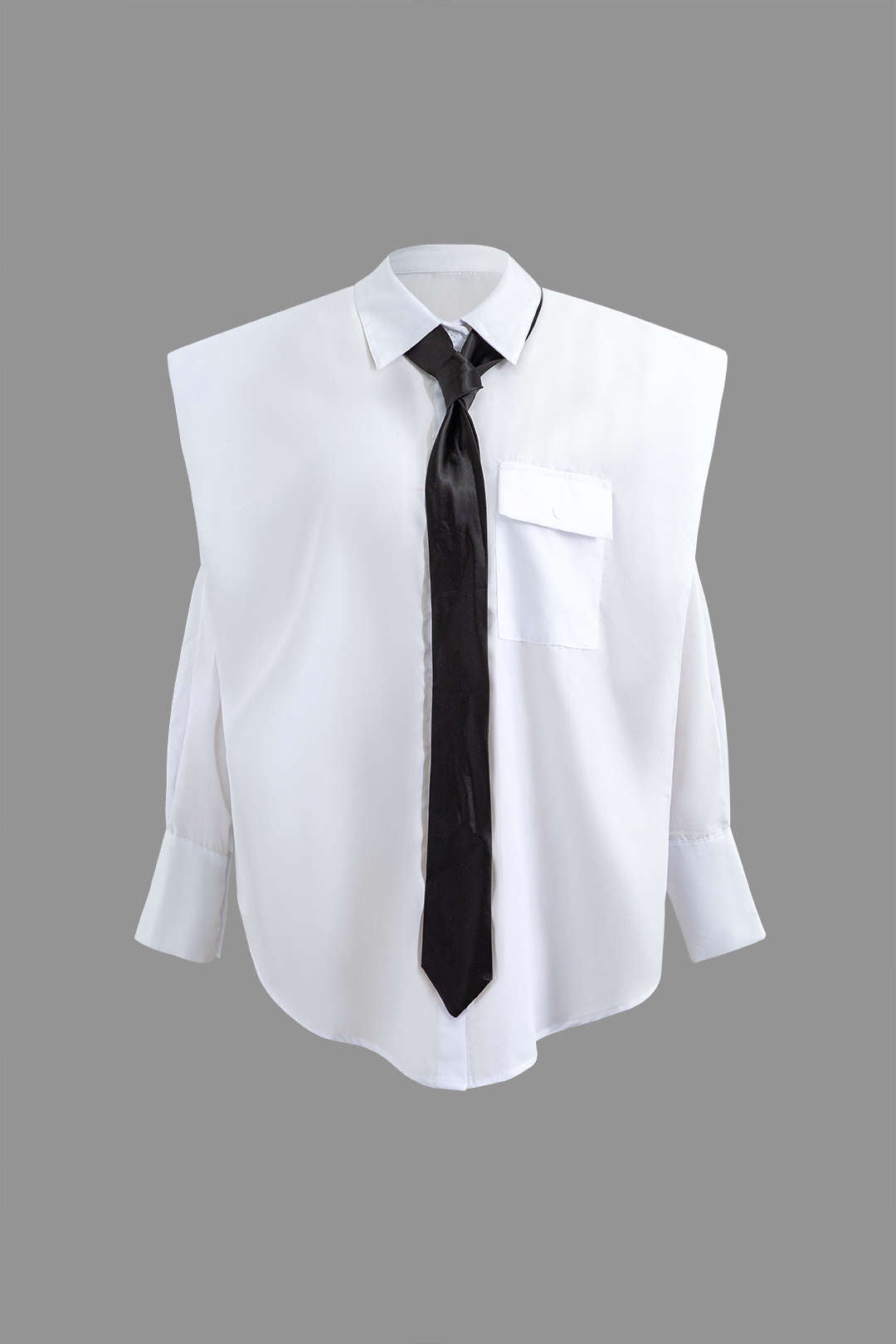 Button-Up Long Sleeve Shirt with Necktie and Chest Pocket for Y2K Aesthetic Outfits