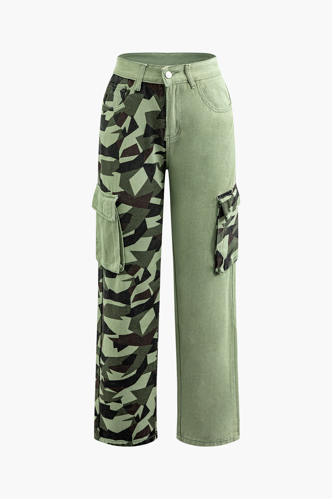 Camo Contrast Flap Pocket Straight Leg Jeans for Y2K Aesthetic and Grunge Style Outfits