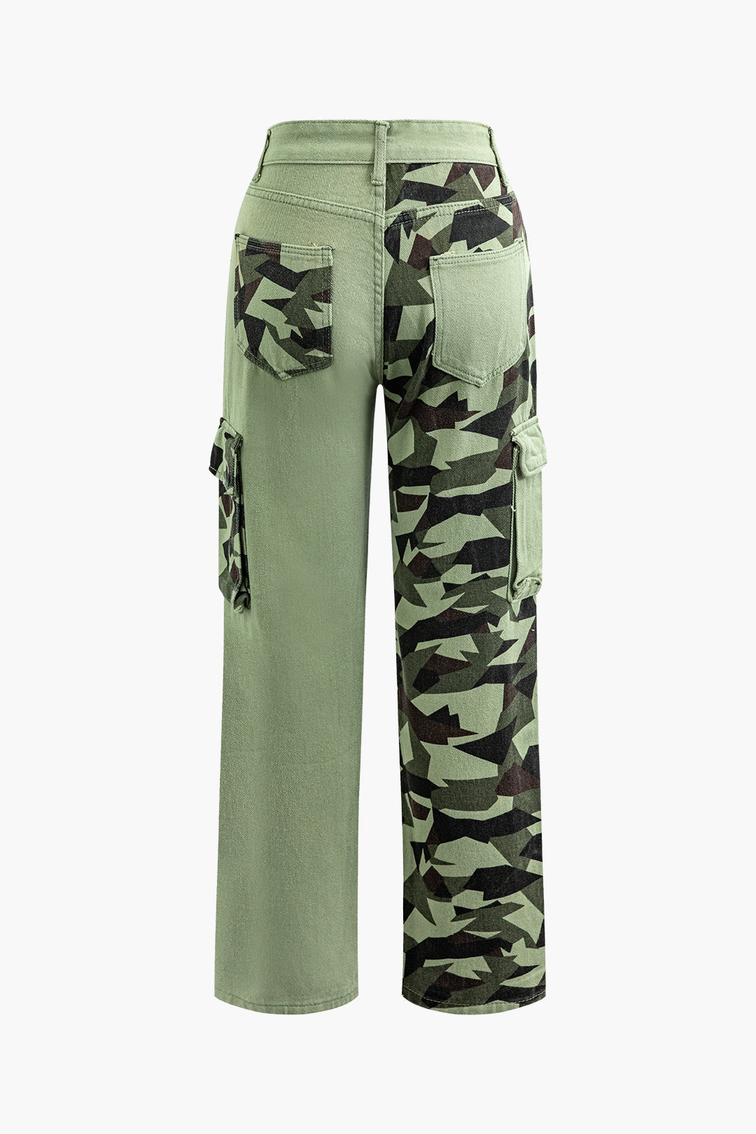 Camo Contrast Flap Pocket Straight Leg Jeans for Y2K Aesthetic and Grunge Style Outfits