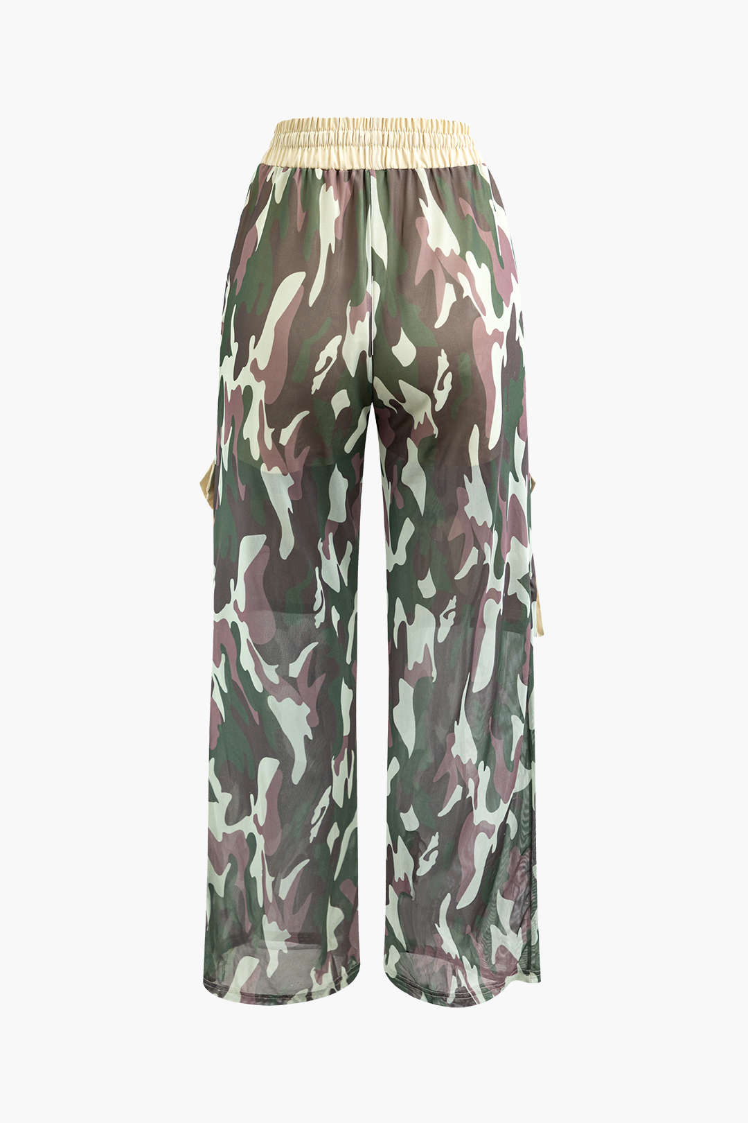 Camo Contrast High-Waisted Mesh Drawstring Cargo Pants for Y2K Aesthetic Outfits