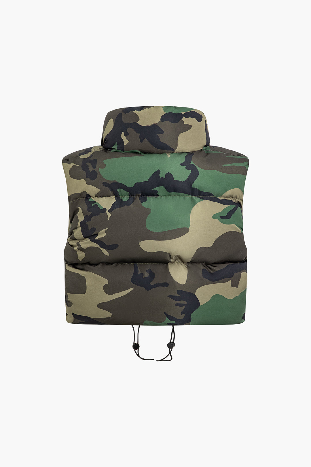 Camo Drawstring Zipper Stand Collar Vest - Y2K Aesthetic Layering Essential for Trendy Outfits