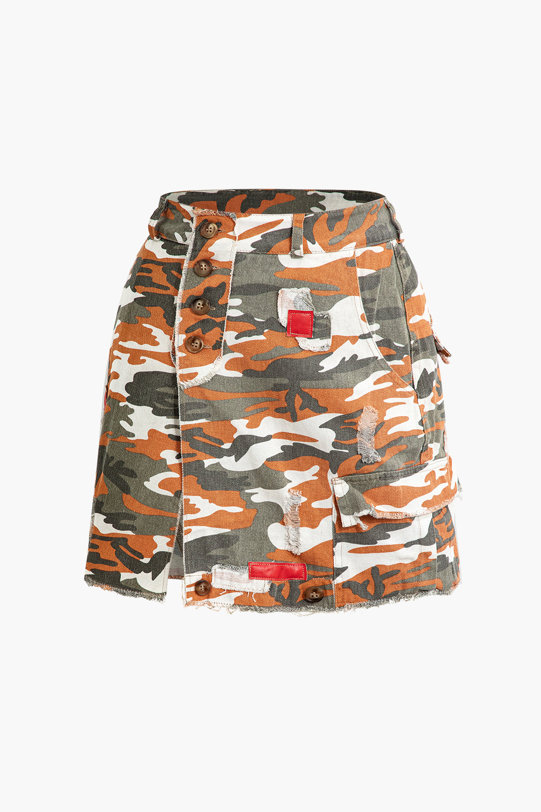 Camo Frayed Split Mini Skirt - Y2K Aesthetic Cargo Skirt for Grunge and Coquette Styles