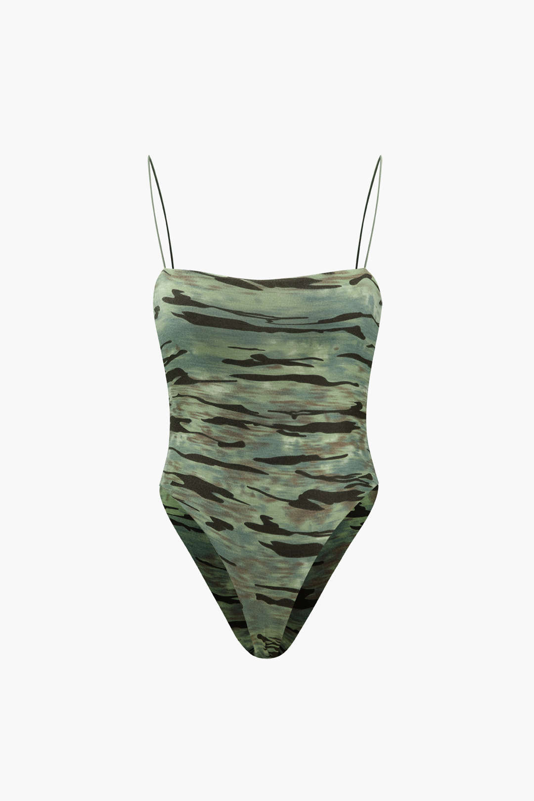 Camo Spaghetti Strap Bodysuit - Y2K Aesthetic Cute Top for Grunge and Coquette Styles