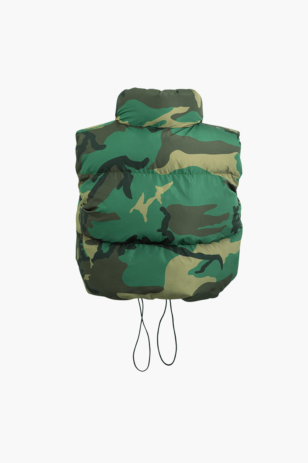 Camo Stand Collar Sleeveless Zipper Puffer Vest for Y2K Aesthetic and Grunge Style Outfits