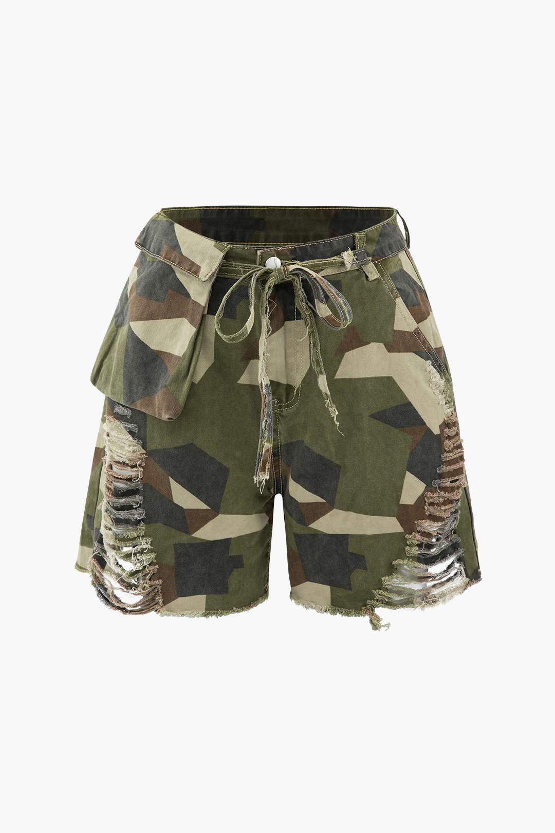 Camo Tie Waist Frayed Shorts - Y2K Aesthetic Cargo Style for Trendy Summer Outfits