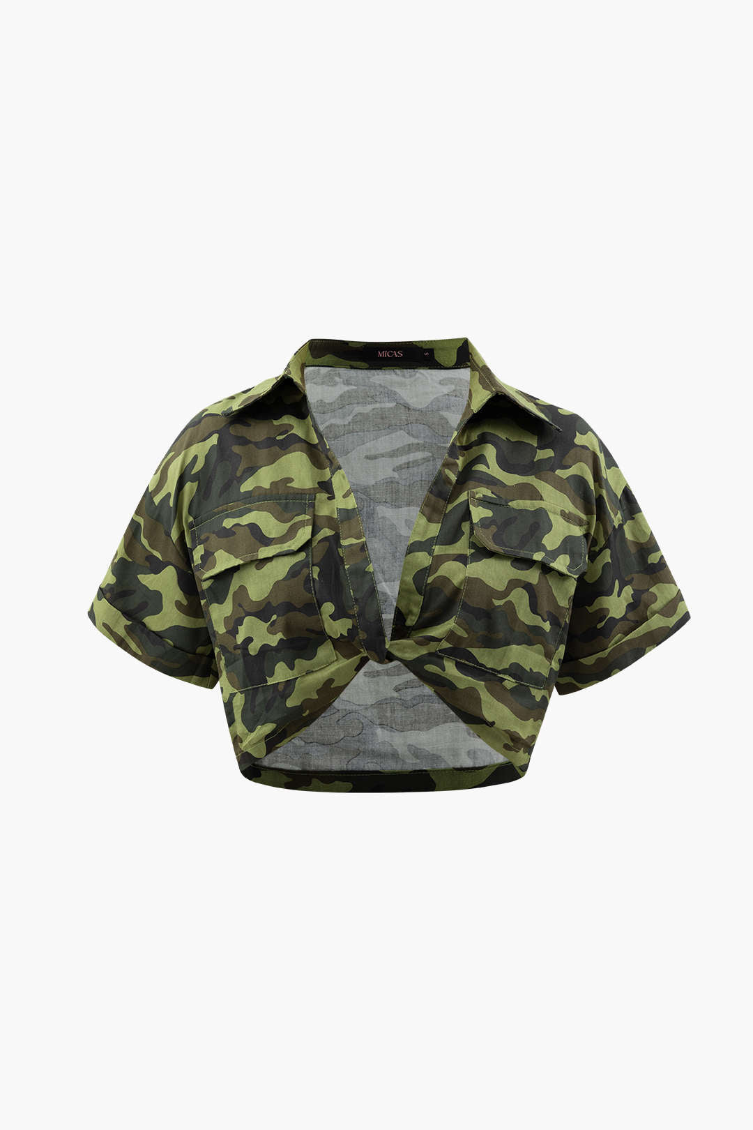 Camo Twist Hem Crop Top - Y2K Aesthetic Cute Top for Grunge and Coquette Outfits