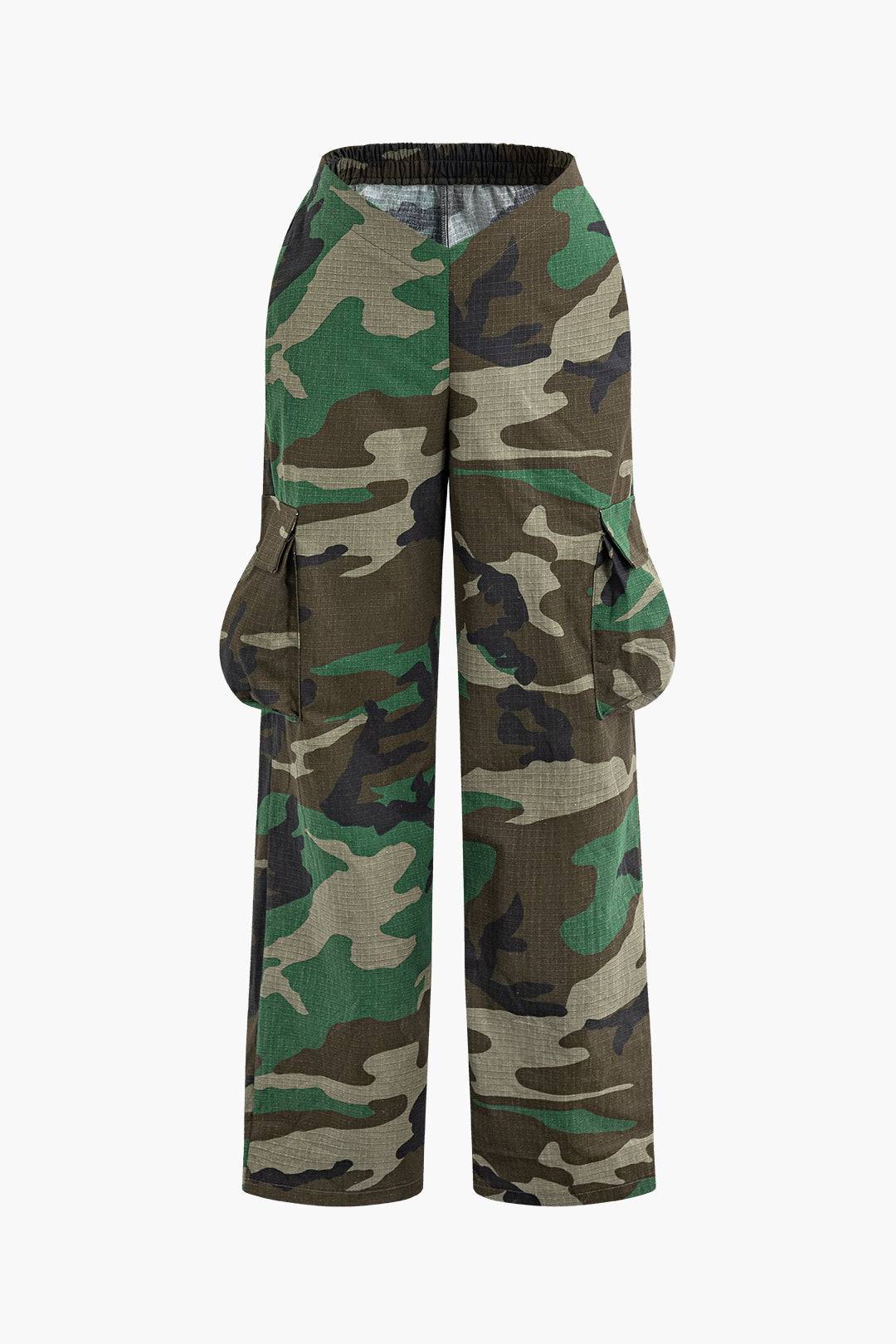 Camouflage Print V-Waist Y2K Cargo Pants for Grunge Aesthetic Outfits