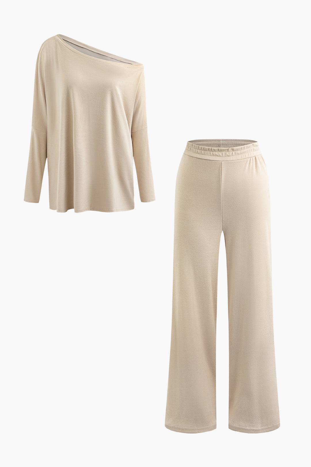 Chic Asymmetrical Long Sleeve Top with Elastic Waist Straight Leg Pants Set for Y2K Style