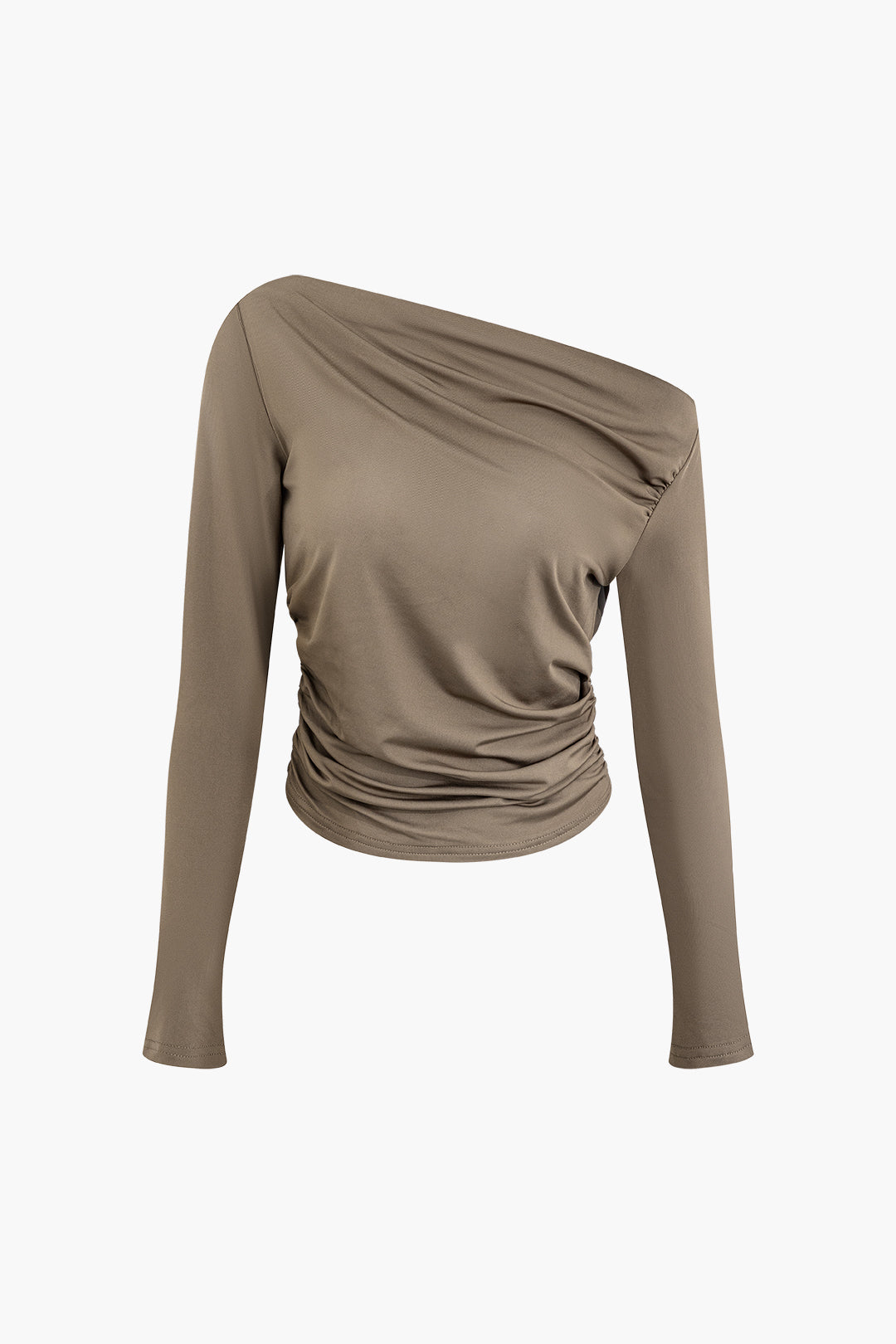 Chic Asymmetrical Ruched Long Sleeve Top for Y2K Fashion and Coquette Aesthetic Styles