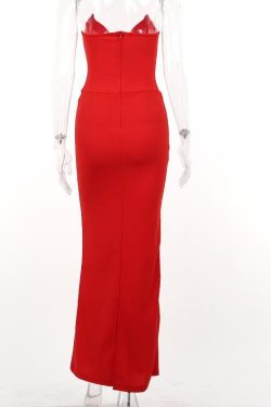 Chic Backless Slit Tube Maxi Dress - Y2K Fashion Zip-Up Solid V Neck for Effortless Style