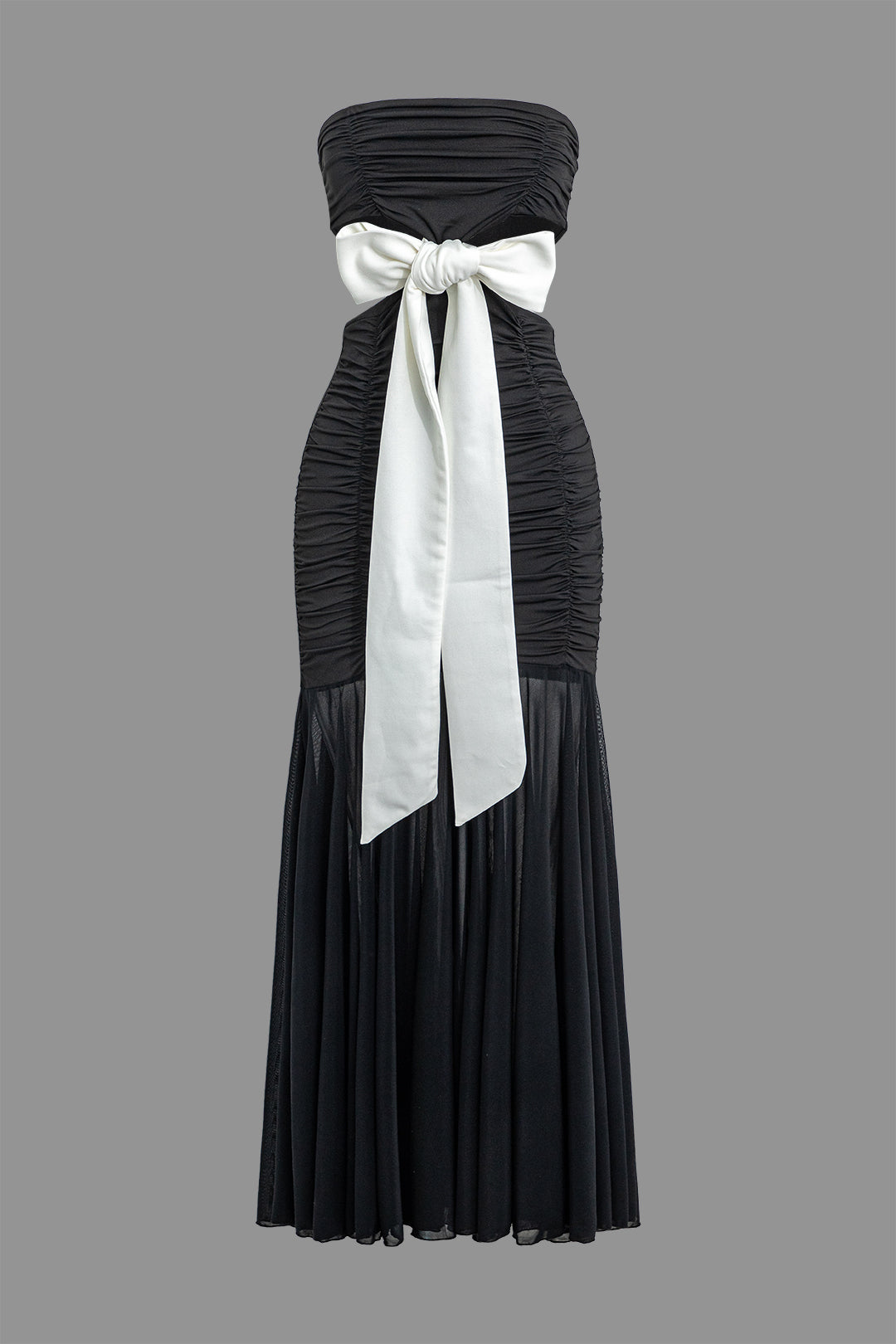 Chic Bowtie Cut-Out Strapless Ruched Maxi Dress for Y2K Fashion Lovers