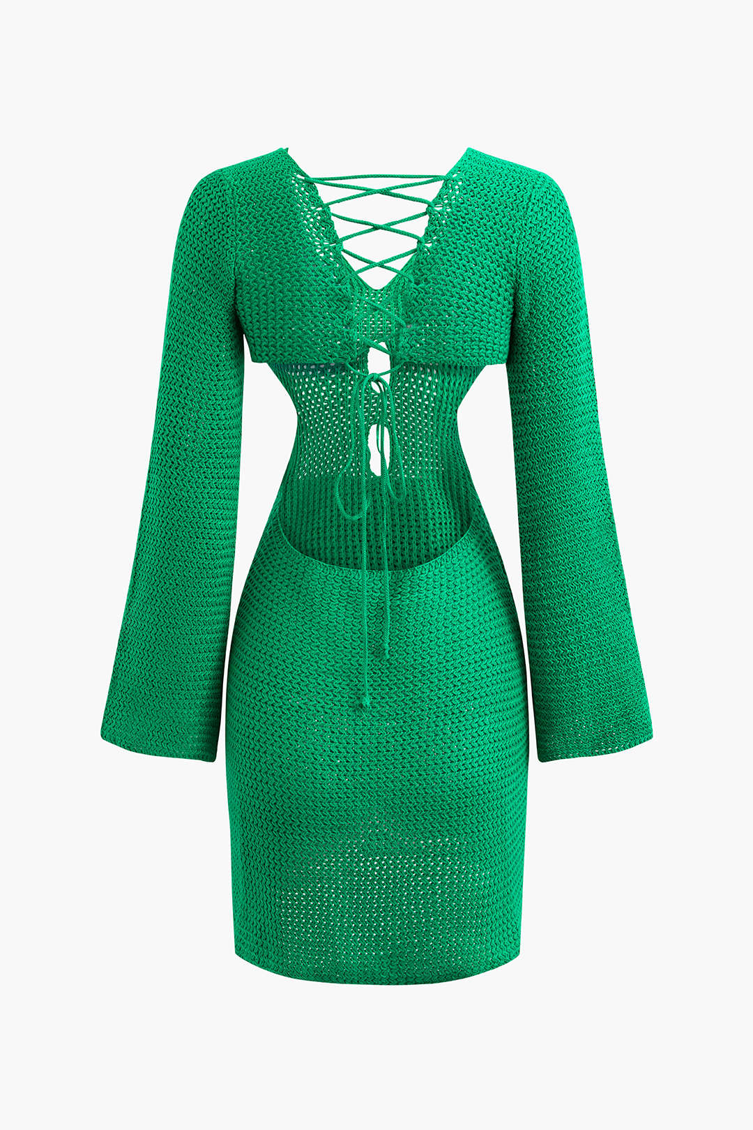 Chic Braided Tie Cut Out V-Neck Knit Mini Dress for Y2K Aesthetic Fashion Lovers