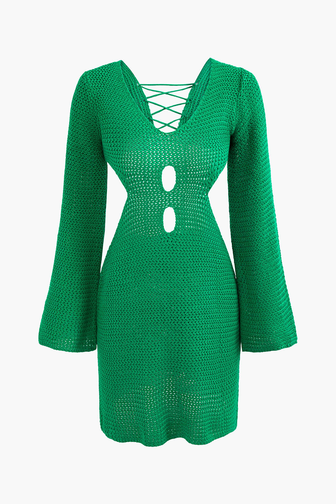 Chic Braided Tie Cut Out V-Neck Knit Mini Dress for Y2K Aesthetic Fashion Lovers