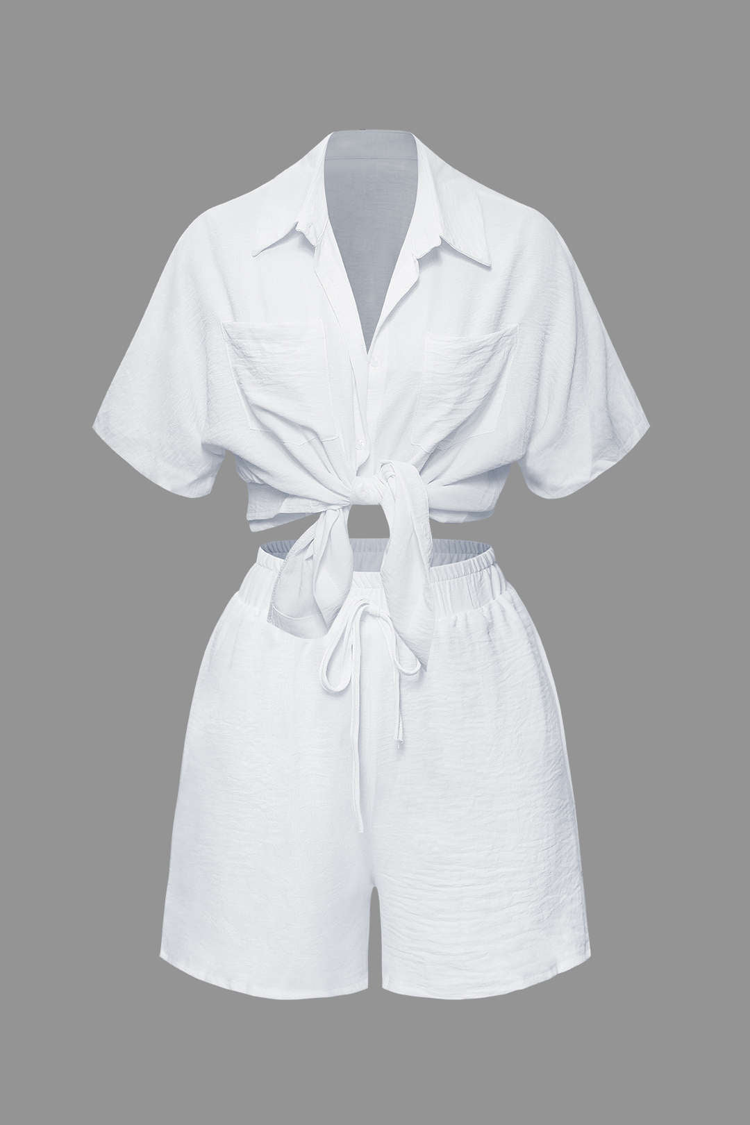 Chic Button-Up Pocket Shirt & Tie-Waist Shorts Set for Y2K Aesthetic Outfits