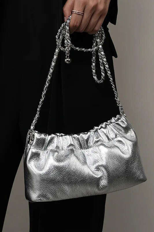 Chic Chain Handle Faux Leather Clutch Bag for Y2K Fashion and Coquette Aesthetic Styles