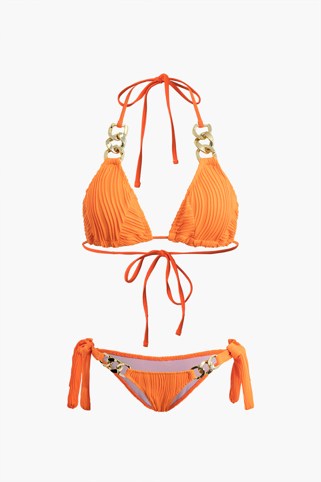 Chic Chain Linked Tie Halter Bikini Set for Y2K Aesthetic Beach Vibes and Summer Fun