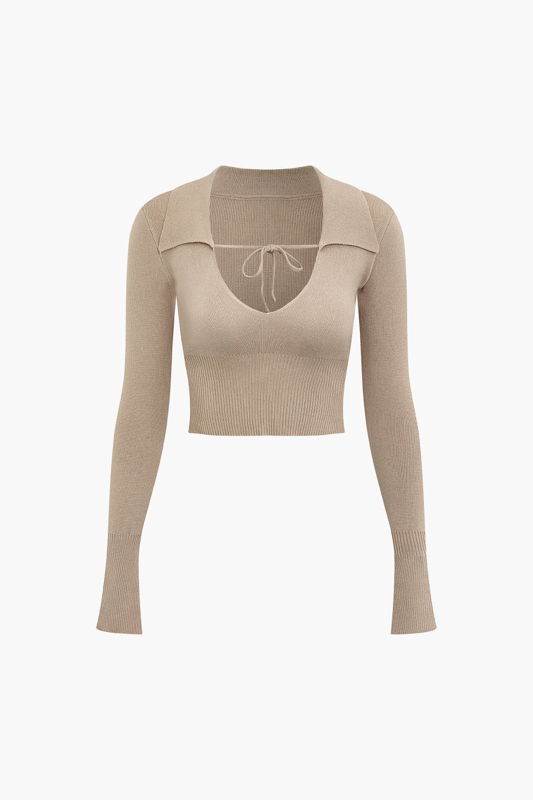 Chic Collared V-Neck Crop Knit Top for Y2K Fashion and Coquette Aesthetic Outfits