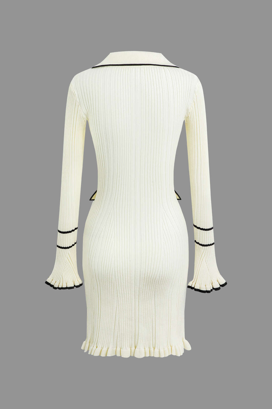 Chic Contrast Button-Up Bell Sleeve Knit Midi Dress for Y2K and Coquette Aesthetic Styles