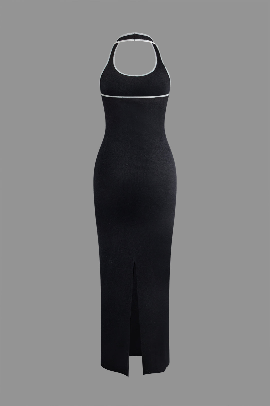 Chic Contrast Halter Backless Slit Knit Dress for Y2K Aesthetic and Coquette Style