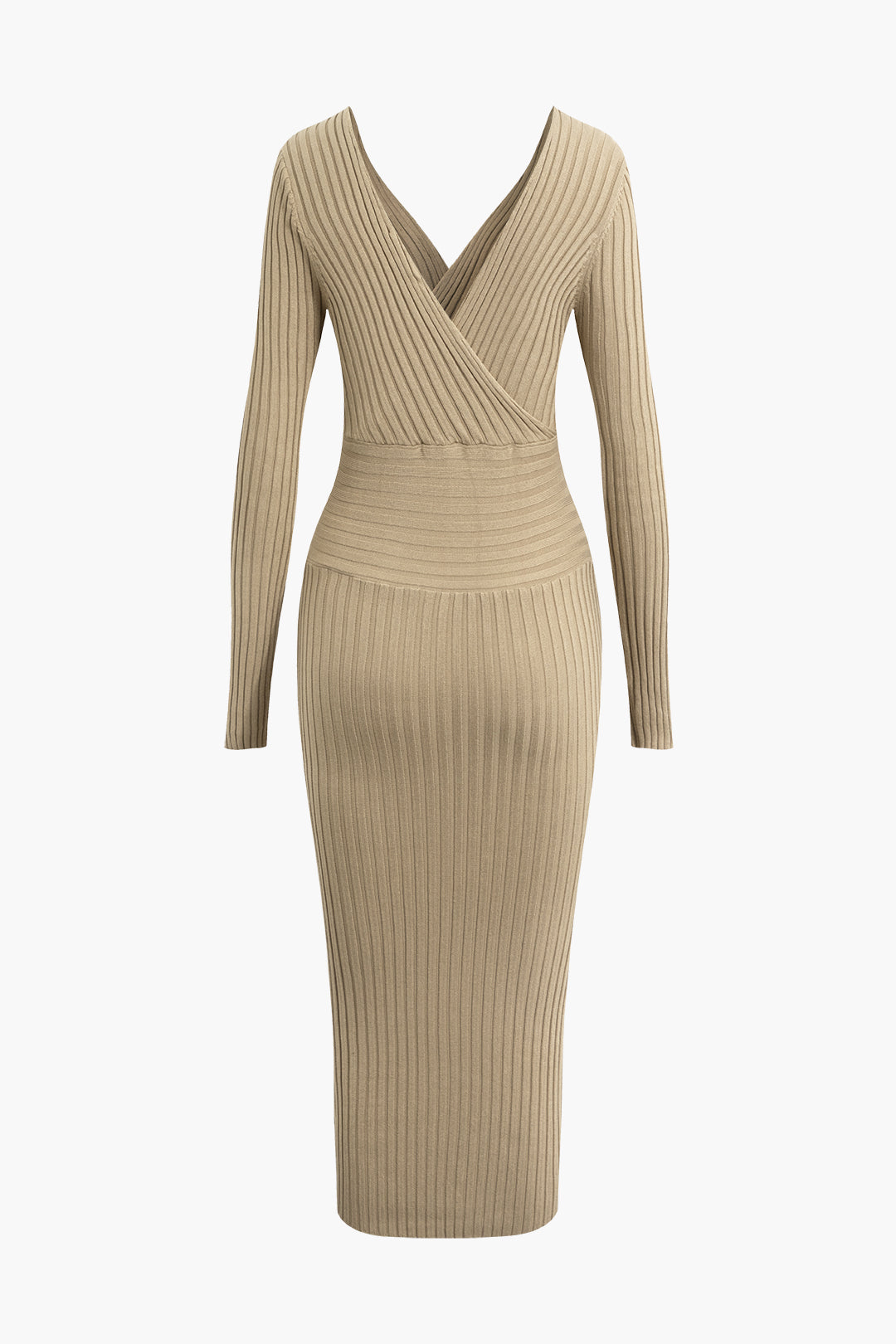 Chic Cross V-Neck Long Sleeve Rib Knit Midi Dress for Y2K Fashion Lovers