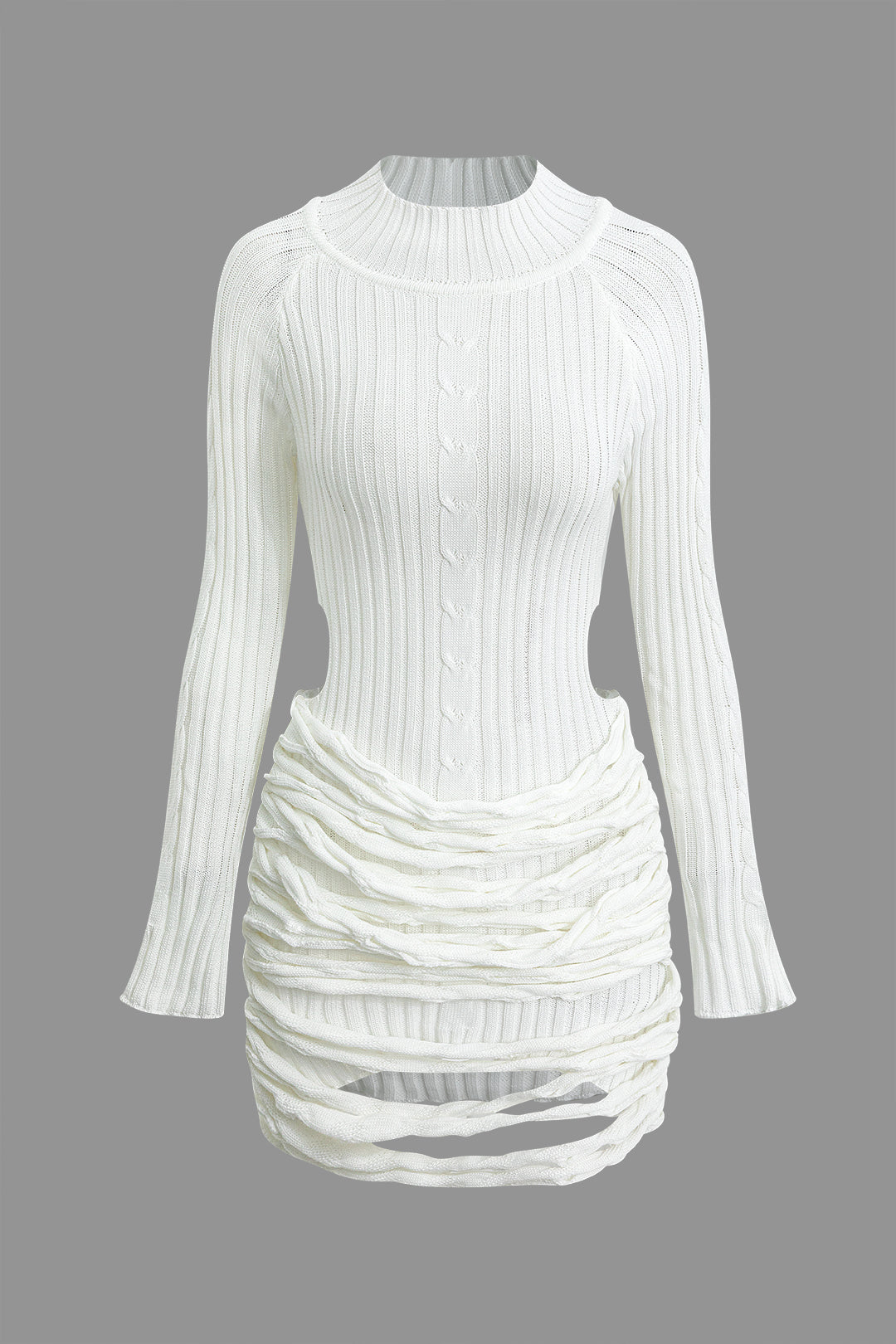 Chic Cut Out Mock Neck Long Sleeve Knit Mini Dress for Y2K Aesthetic Fashion Lovers