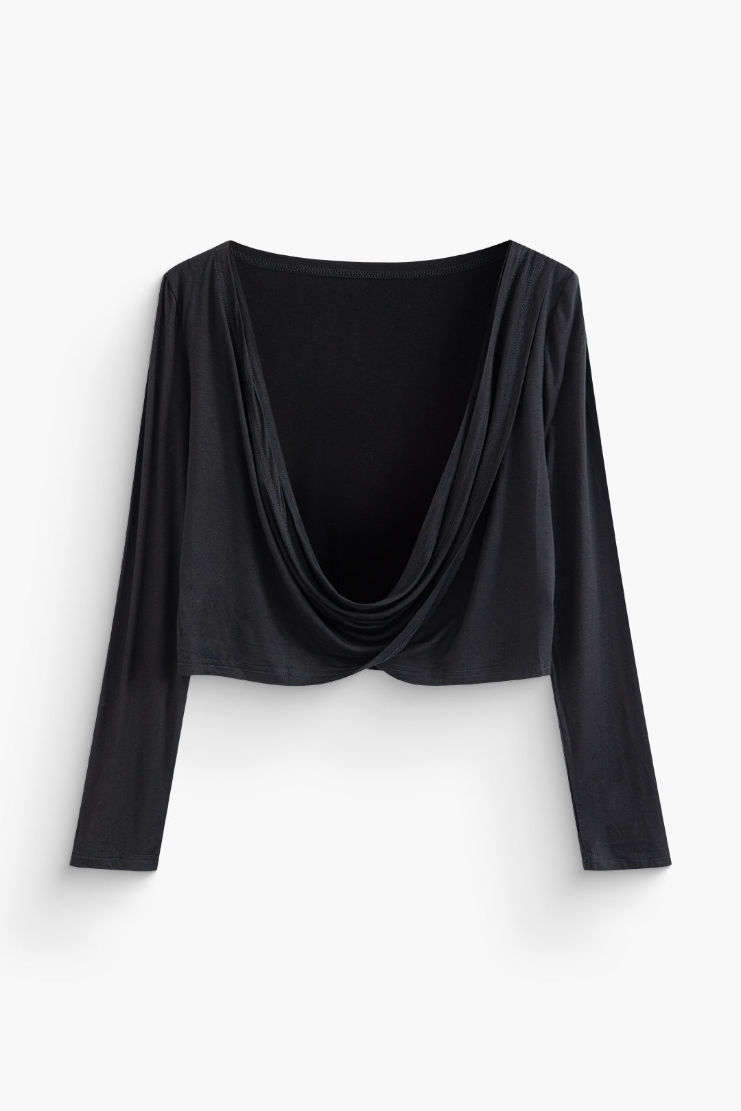 Chic Deep-V Cowl Neck Long Sleeve Crop Top for Y2K Aesthetic Outfits and Coquette Style