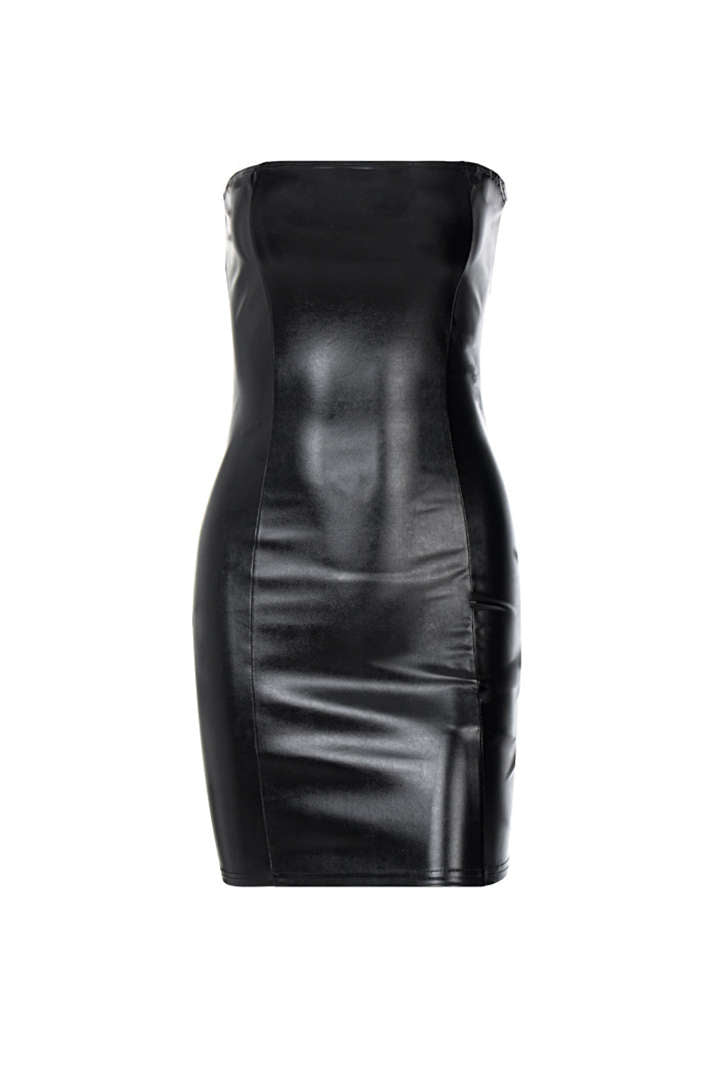 Chic Faux Leather Strapless Mini Dress for Y2K Aesthetic and Coquette Style