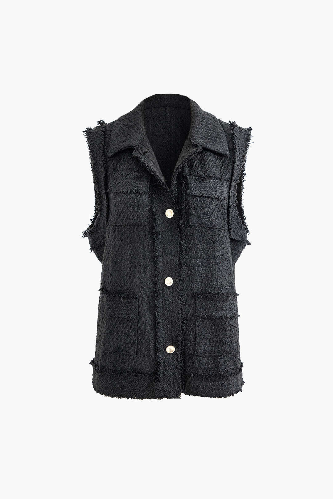 Chic Frayed Trim Textured Tweed Vest for Y2K Fashion and Coquette Aesthetic Outfits