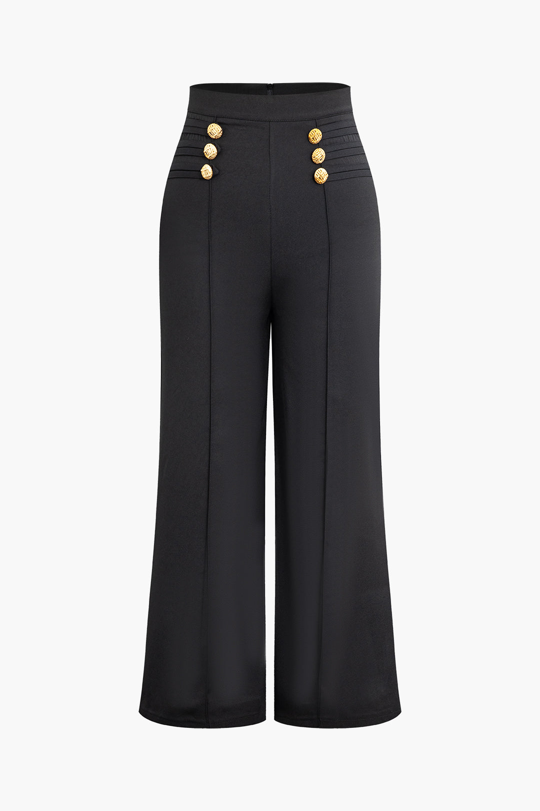 Chic Gold Button Detail High-Waisted Wide Leg Pants for Y2K Fashion Lovers