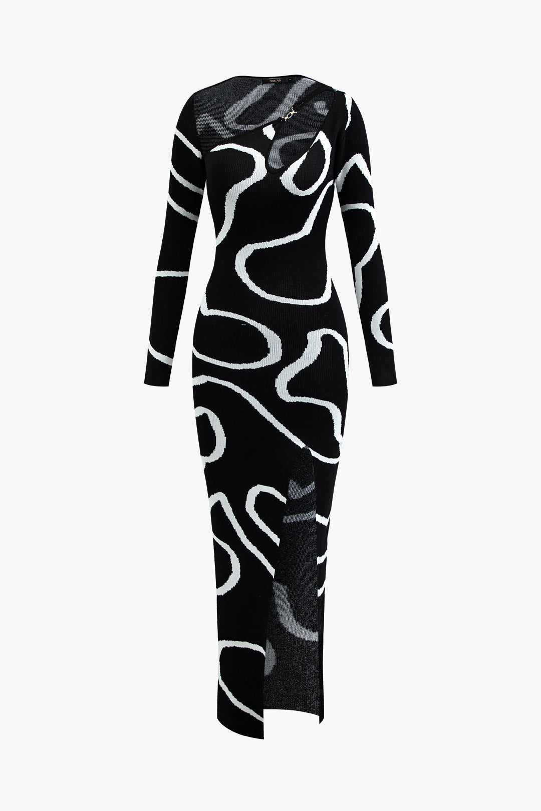 Chic Line Pattern Cut Out Slit Knit Maxi Dress for Y2K Aesthetic Fashion Lovers