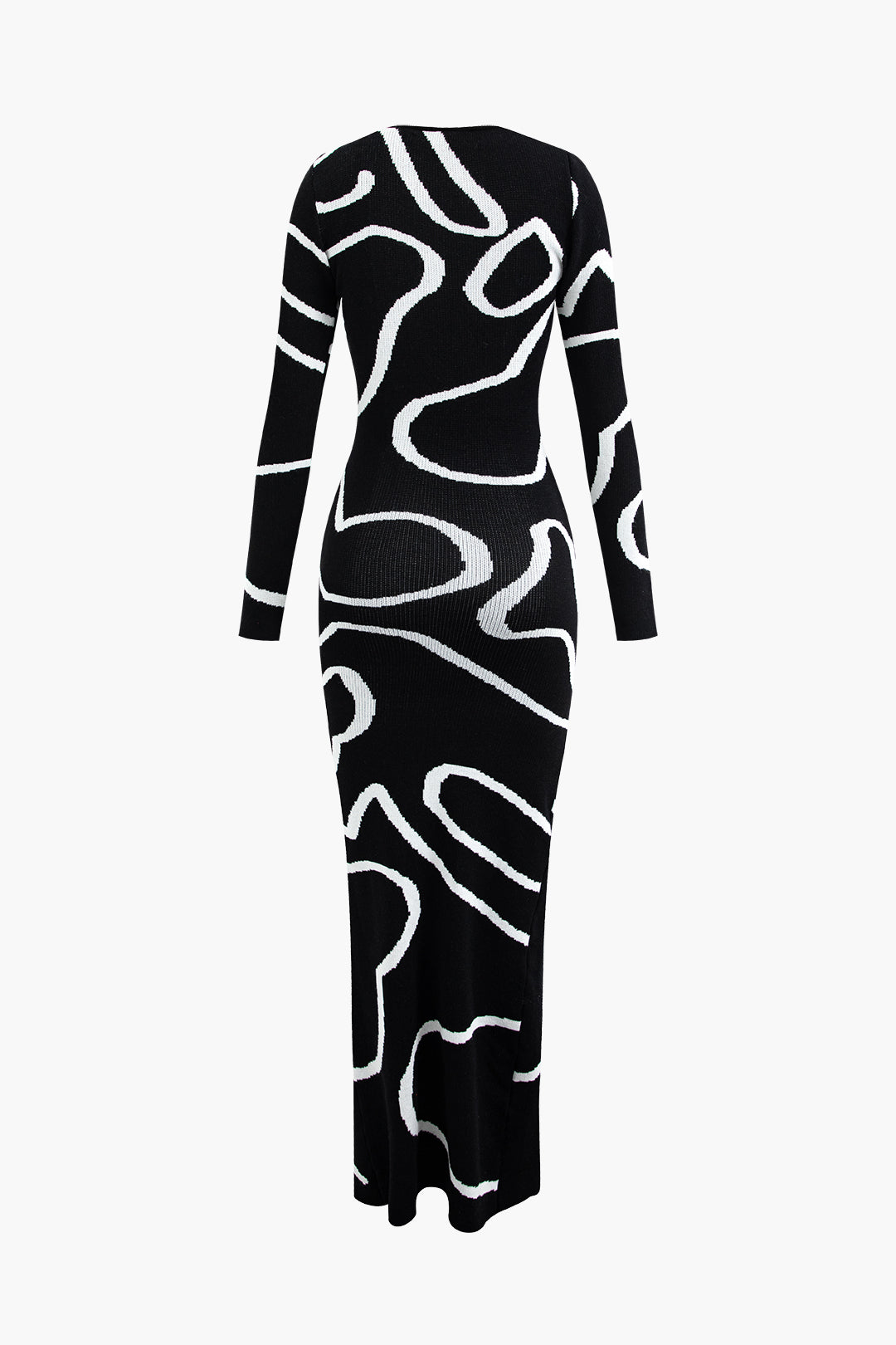 Chic Line Pattern Cut Out Slit Knit Maxi Dress for Y2K Aesthetic Fashion Lovers